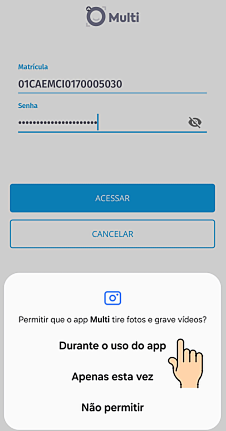 Tela de login com matrícula e senha do Ahgora Multi