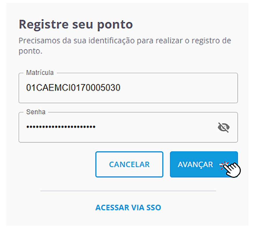 Tela de login para registrar o ponto na Batida online