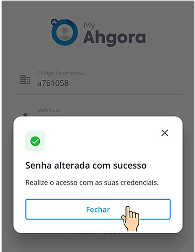 Mensagem de sucesso ao alterar senha no My Ahgora