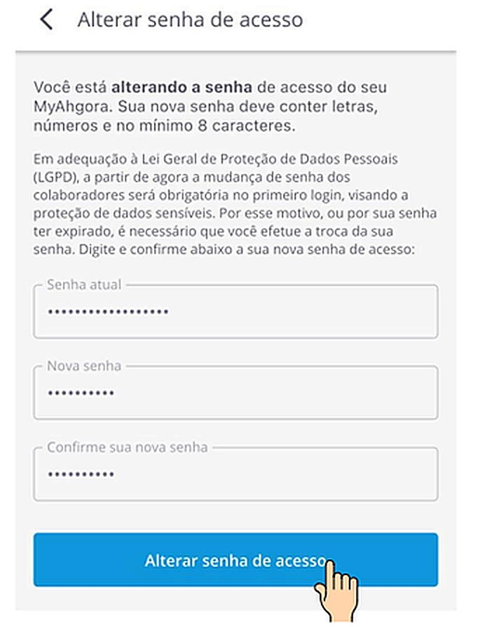 Tela de troca de senha do My Ahgora